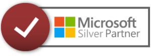Icon of a white check mark in a red circle and Microsoft Silver Partner logo.