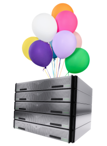 Server floating away on balloons