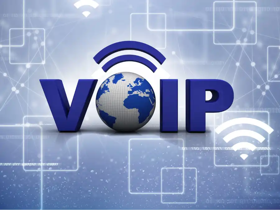 VoIP phone earth graphic with wifi