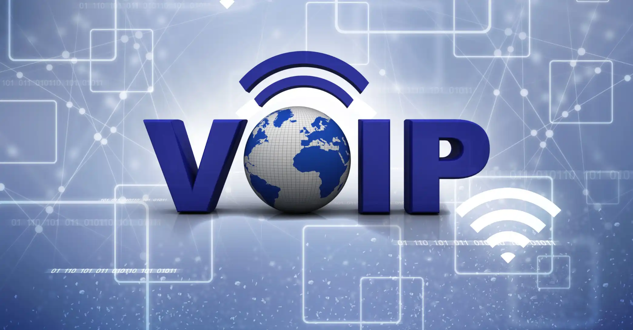 VoIP phone representation with 3d earth graphic and wifi
