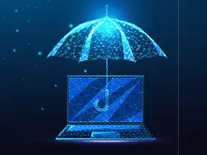digital umbrella protecting virtual laptop